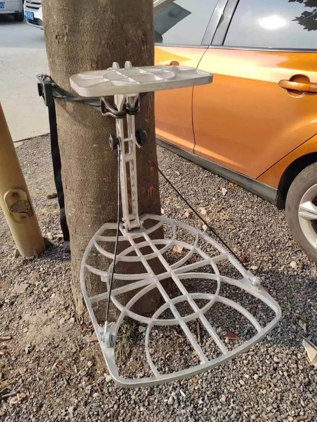 Tree stand static load test using weight blocks for structural validation2
